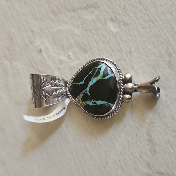Native American Jewelry - Amazing NWT Native American Blackjack Turquoise Squash Blossom Pendant 💙🖤🎁